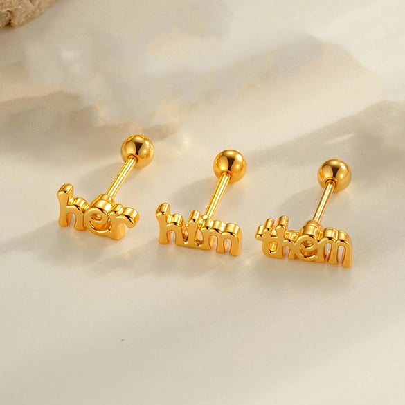 1 Adet Harfli Bakır Altın Rengi Zirkonyum Piercing Küpe
