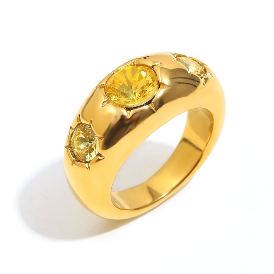 1 Piece Glamorous Round Stainless Steel Gold Color Gemstone Rings 