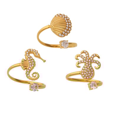 1 Piece Vacation Sea Horse Stainless Steel Gold Color Statement Rings h5 Picture9