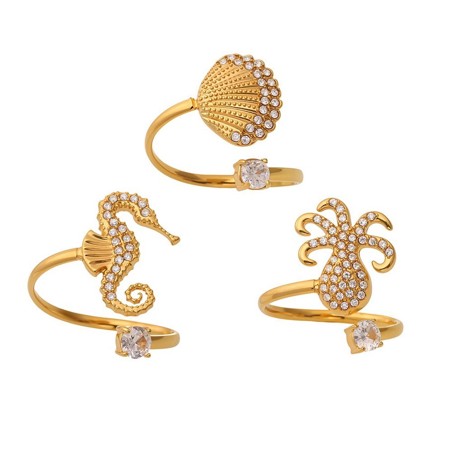 1 Piece Vacation Sea Horse Stainless Steel Gold Color Statement Rings Picture9