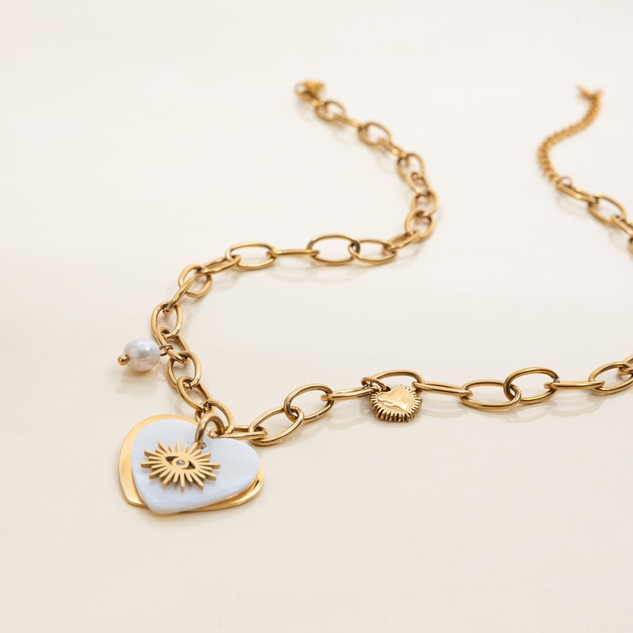 Collier avec pendentif en forme de cœur en acier inoxydable doré pour femme, 1 pièce Image7