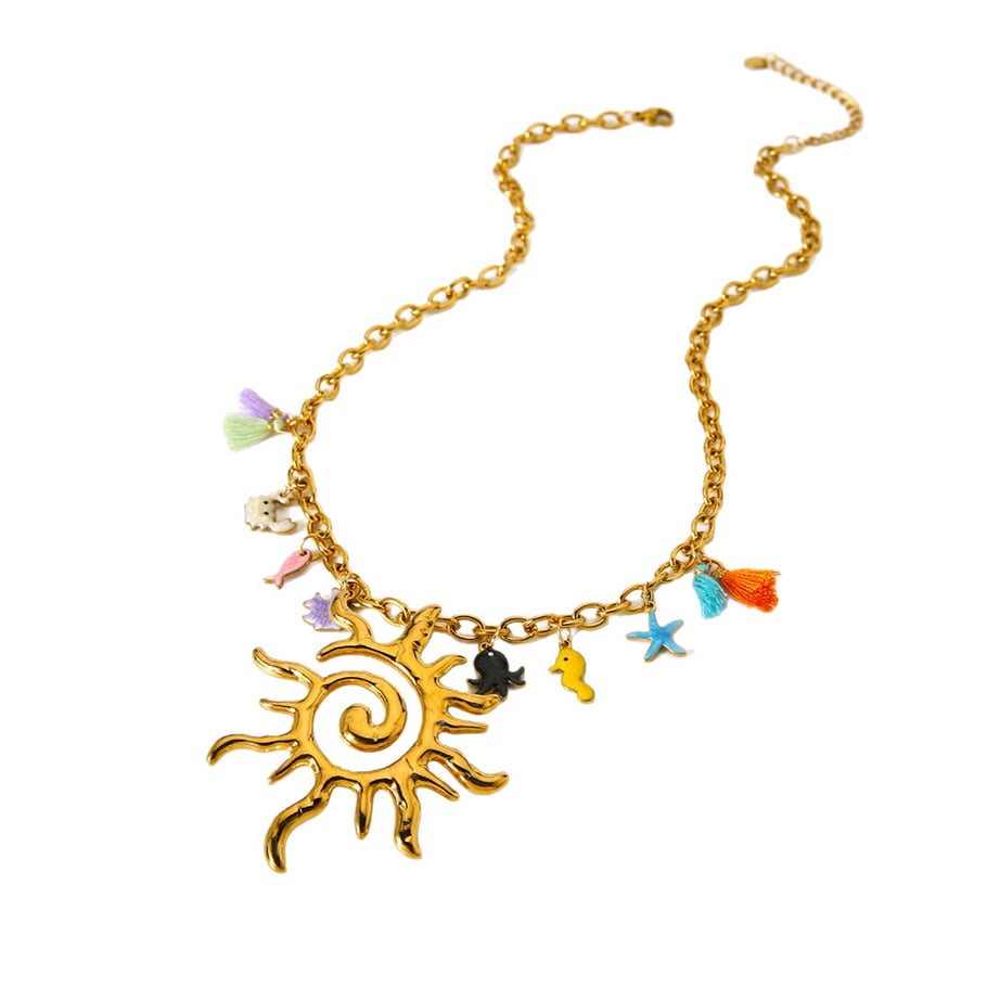 1 pezzo di collana con ciondolo da donna in acciaio inossidabile a forma di pesce con sole per le vacanze di lusso Immagine2