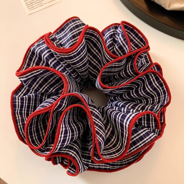 1 stuk romantische high-end retro marineblauwe geruite scrunchies voor dames