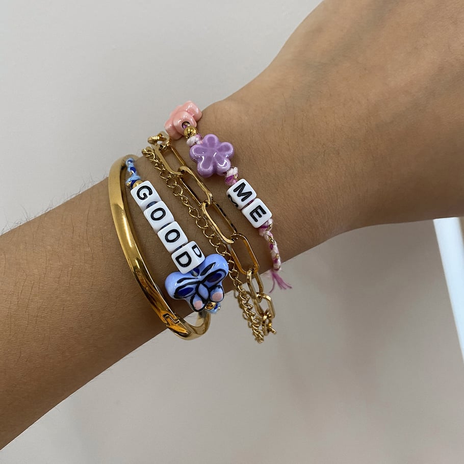 Bracelet à perles coloré en acier inoxydable pour femme, 1 pièce, motif lettre douce Image3