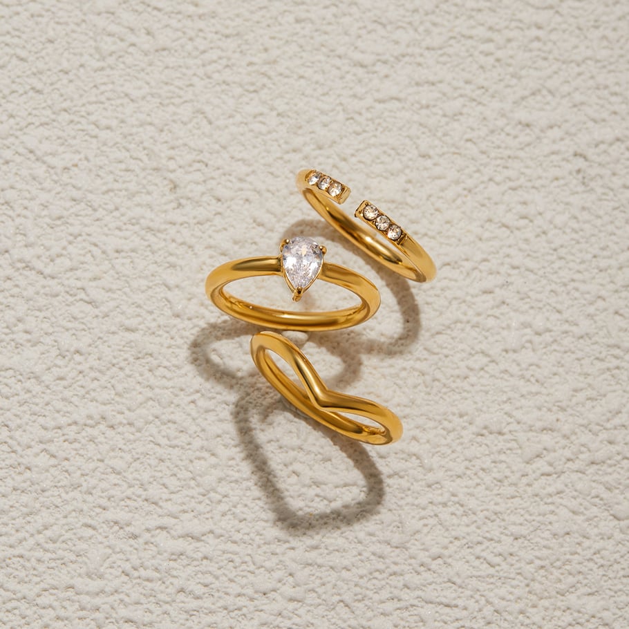 Bague minimaliste irrégulière en acier inoxydable couleur or, série simple, 1 pièce Image8