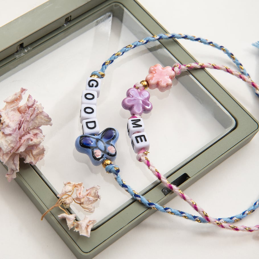 Bracelet à perles coloré en acier inoxydable pour femme, 1 pièce, motif lettre douce Image7