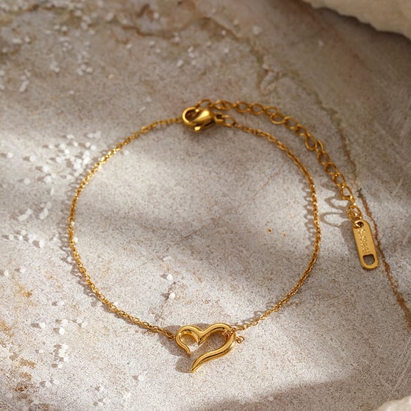 1 Piece Simple Heart Stainless Steel  Gold Color Charm Bracelet