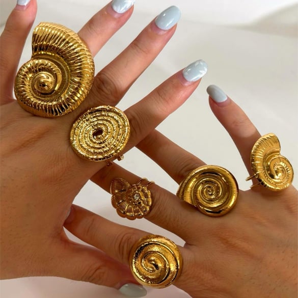 1 Piece Shell Shape Stainless Steel Gold Color Statement Ring