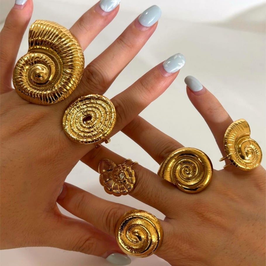 1 Piece Shell Shape Stainless Steel Gold Color Statement Ring Picture3