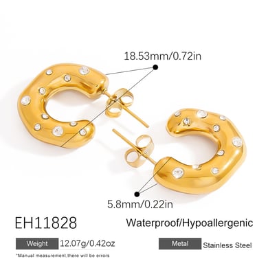 1 Pair C-shape Stainless Steel  Gold Color Hoop Earrings h5 Picture2