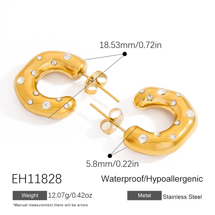 1 Pair C-shape Stainless Steel  Gold Color Hoop Earrings Picture2