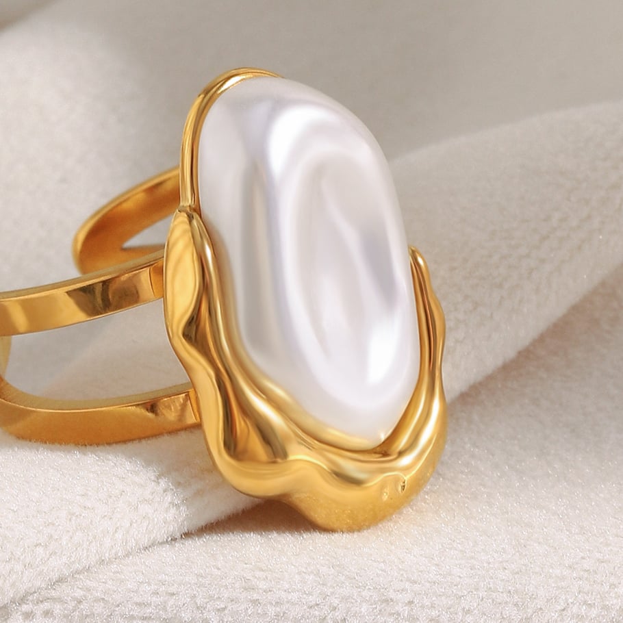 1 Stück einfache, elegante, unregelmäßig geformte Edelstahlringe mit Edelsteinen für Damen Bild3