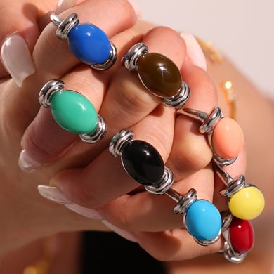 1 Piece Oval Resin Stainless Steel Gold Color Statement Rings h5 Picture4