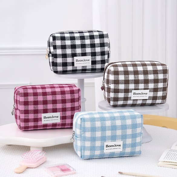 1 Pair Simple Series Casual Mixed Classic Checkered Makeup Bag