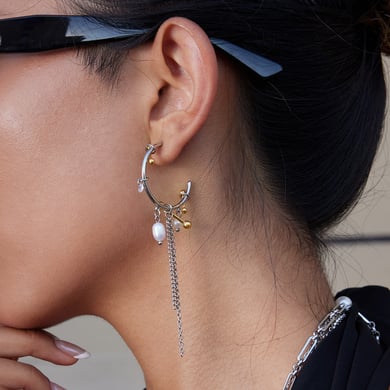 1 par de lujosos pendientes colgantes de acero inoxidable con borlas en color dorado y plateado para mujer h5 Imagen3