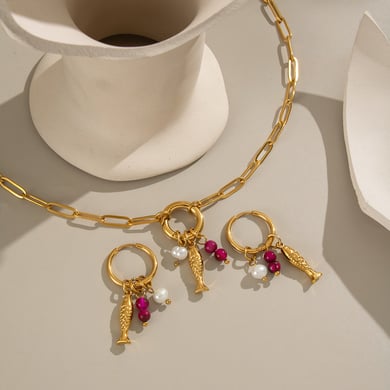 Fish Stainless Steel Gold Color Necklace Set h5 Picture2