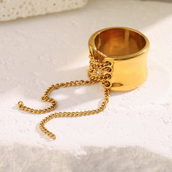 1 Piece Simple Series Daily Chain Stainless Steel Gold Color Statement Rings