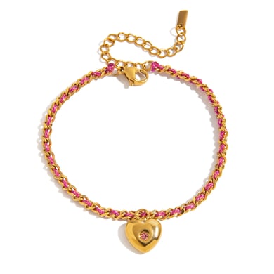 Pulseras con dijes de corazón retro de acero inoxidable color dorado para mujer, 1 pieza h5 