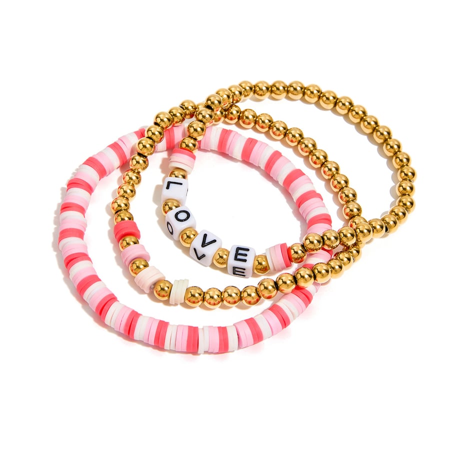 1 bracelet de perles pour femme en argile polymère et acier inoxydable 