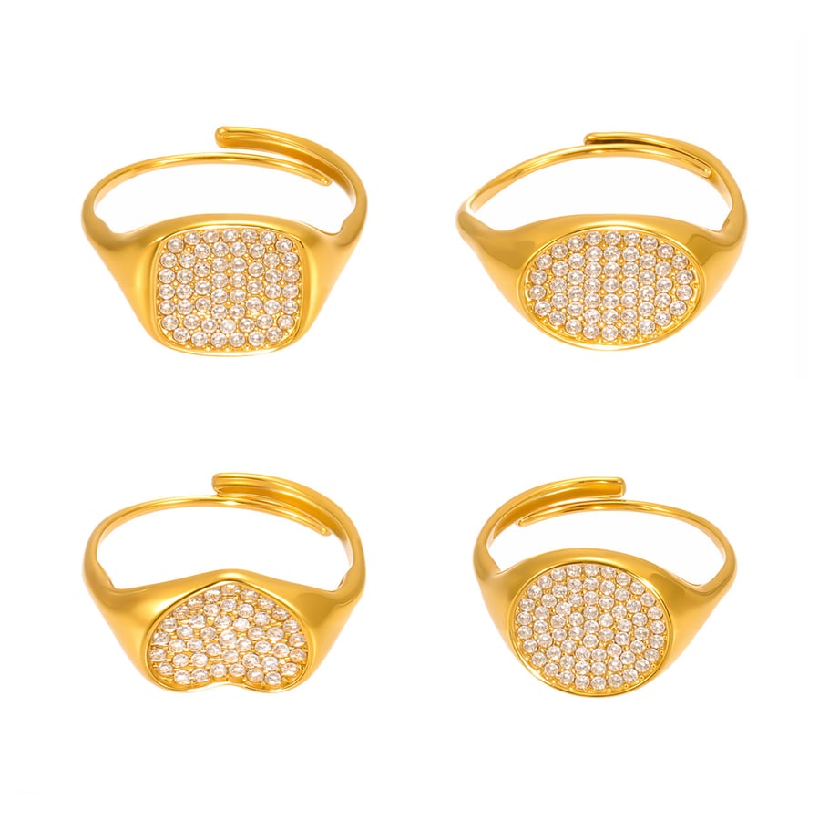 1 pezzo di anello da donna in acciaio inossidabile con zirconi e pietre preziose, stile geometrico minimalista Immagine7