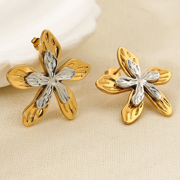 1 Paar luxuriöse Retro-Blumen-Ohrstecker aus Edelstahl für Damen 2