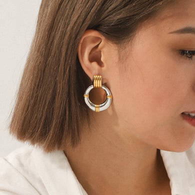 1 Pair Modern Circle Shape Stainless Steel Gold Color Women's Stud Earrings h5 Picture6