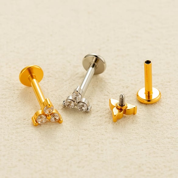 1 pezzo di orecchino piercing in zircone color oro in acciaio inossidabile