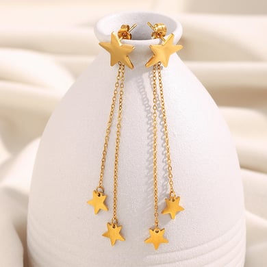 1 Pair Star Stainless Steel Gold Color Dangle Earrings h5 Picture5
