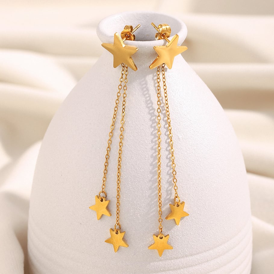 1 Pair Star Stainless Steel Gold Color Dangle Earrings Picture5