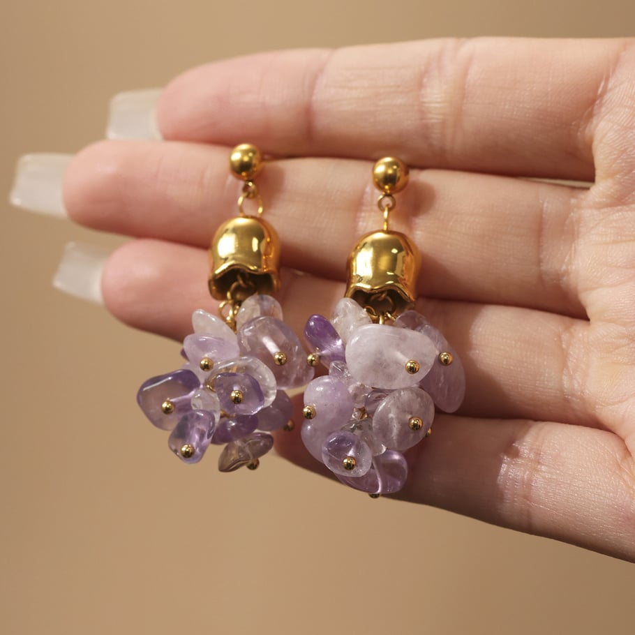 1 Pair Natural Stone Tassel Stainless Steel Gold Color Women's Drop Earrings Picture4