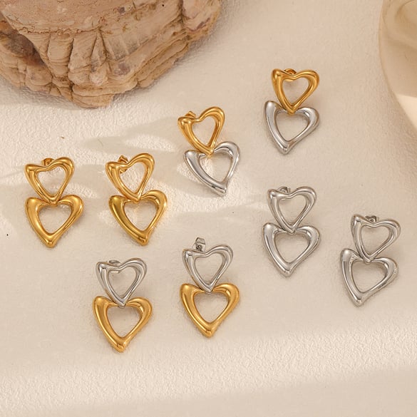 1 par de pendientes colgantes de acero inoxidable con forma de corazón