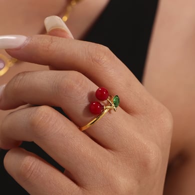 1 Piece Romantic Cherry Stainless Steel Gold Color Statement Rings h5 Picture4