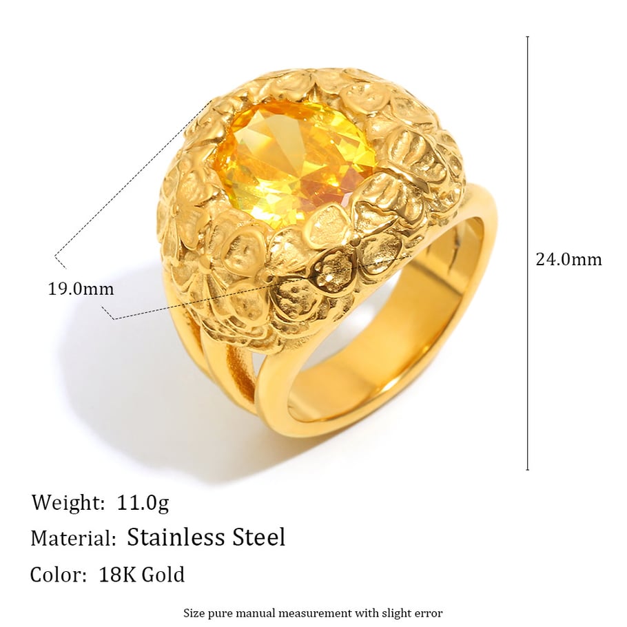 1 Piece Luxurious Retro Flower Stainless Steel Gold Color Statement Ring Picture6