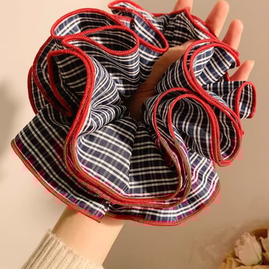 1 stuk romantische high-end retro marineblauwe geruite scrunchies voor dames h5 Afbeelding3