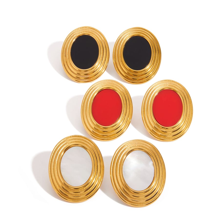 1 Pair Classic Series Retro Oval Stainless Steel Gold Color Women's Stud Earrings h5Picture8