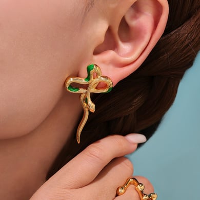 1 Pair Classic Series Snake Stainless Steel Gold Color Women's Stud Earrings h5 Picture4