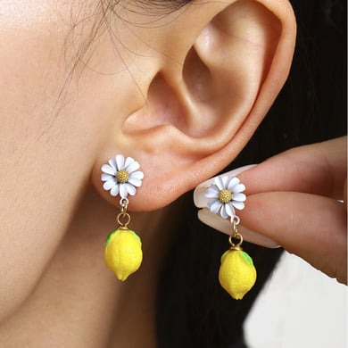 1 Pair Natural Lemon Stainless Steel Gold Color Women's Drop Earrings h5 Picture7
