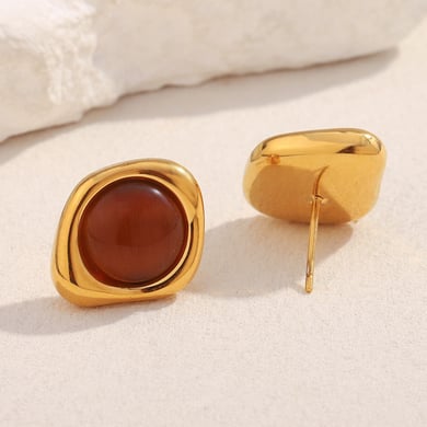 1 Pair Classic Annular Natural Stone Stainless Steel Gold Color Women's Stud Earrings h5 Picture7