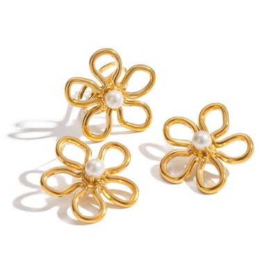 1 Paar romantische süße Blumen-Schmucksets aus Edelstahl in Goldfarbe für Damen h5 Bild5