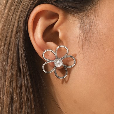 1 Pair Modern Flower Stainless Steel Gold Color Women's Stud Earrings h5 Picture3