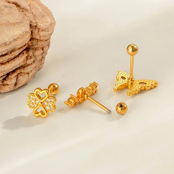 1 Piece Butterfly Copper Gold Color Zircon Piercing Earring 2