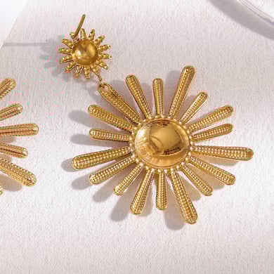 1 Pair Daily Sun Shape Stainless Steel Gold Color Women's Drop Earrings h5 Picture4