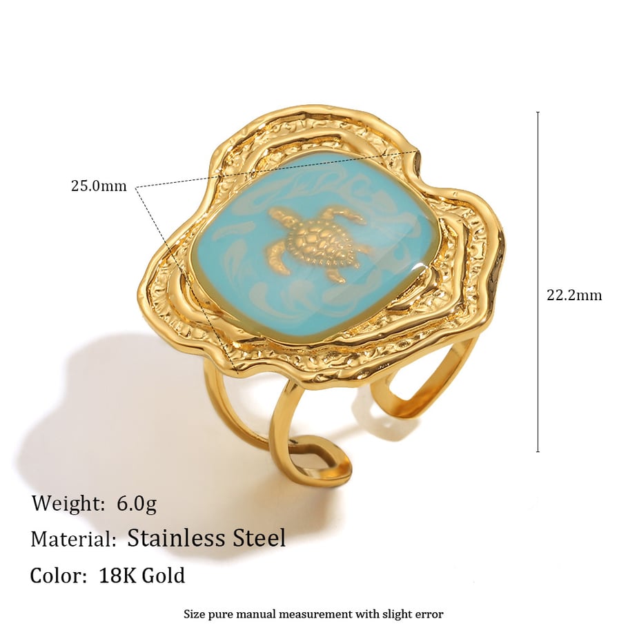 1 Piece Romantic Series Vacation Turtle Stainless Steel Statement Rings Picture2
