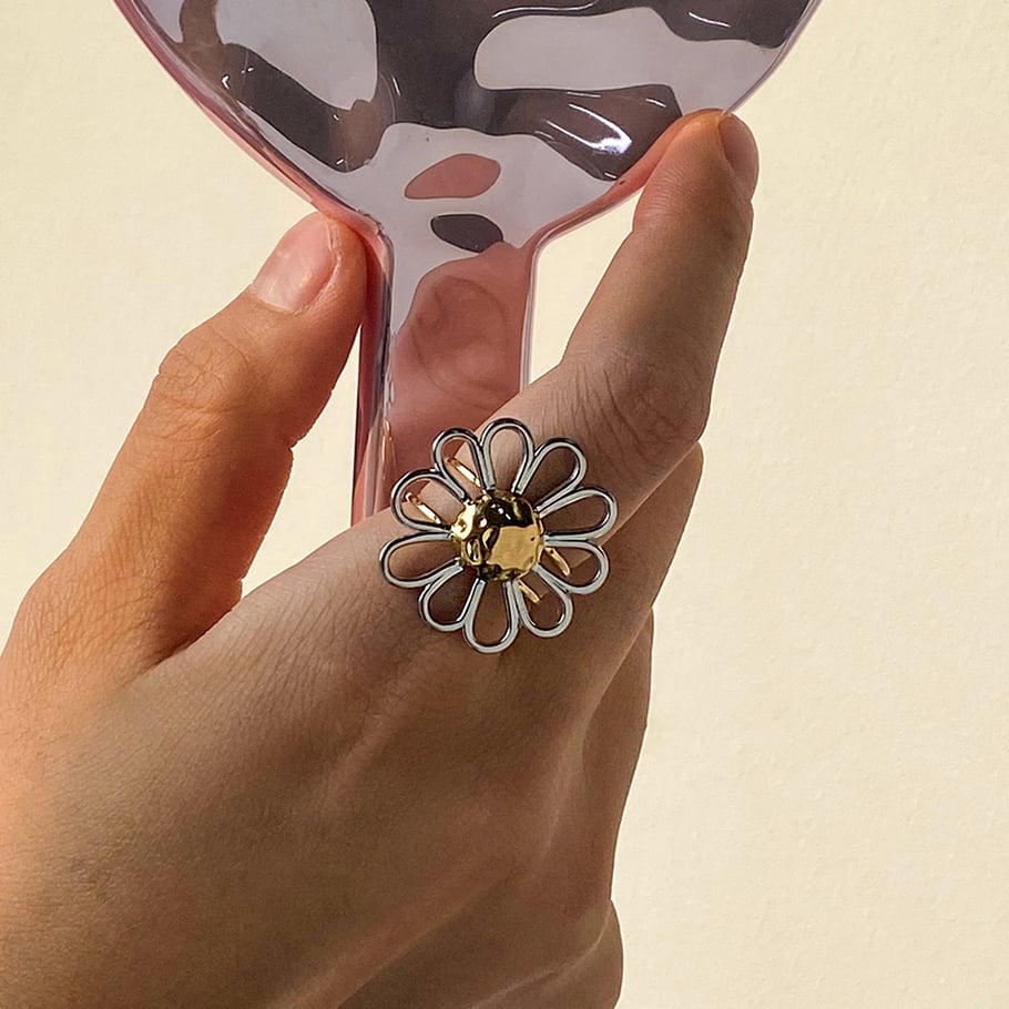 1 Piece Minimalist Flower Stainless Steel Gold Color Statement Rings Picture4