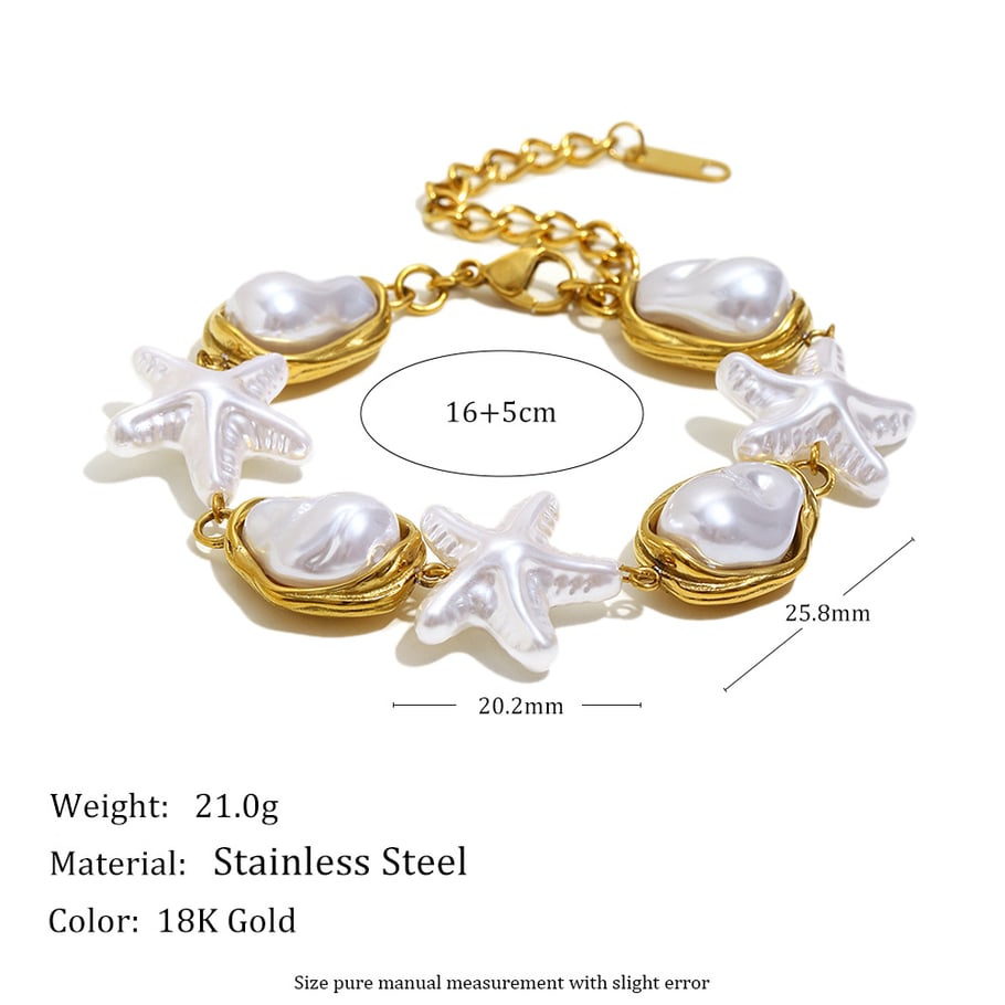 1 Piece Simple Series Elegant Irregular Shape Stainless Steel  Women's Beaded Bracelets Picture2