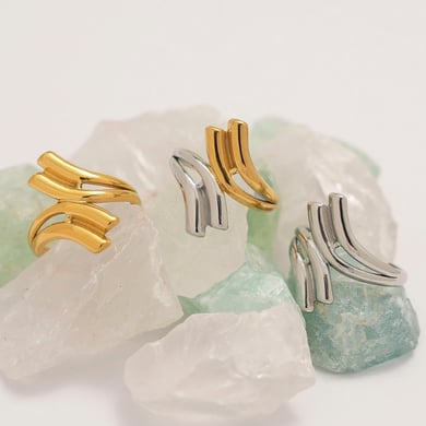 Anillos llamativos de acero inoxidable dorados con forma irregular informal de 1 pieza h5 Imagen10