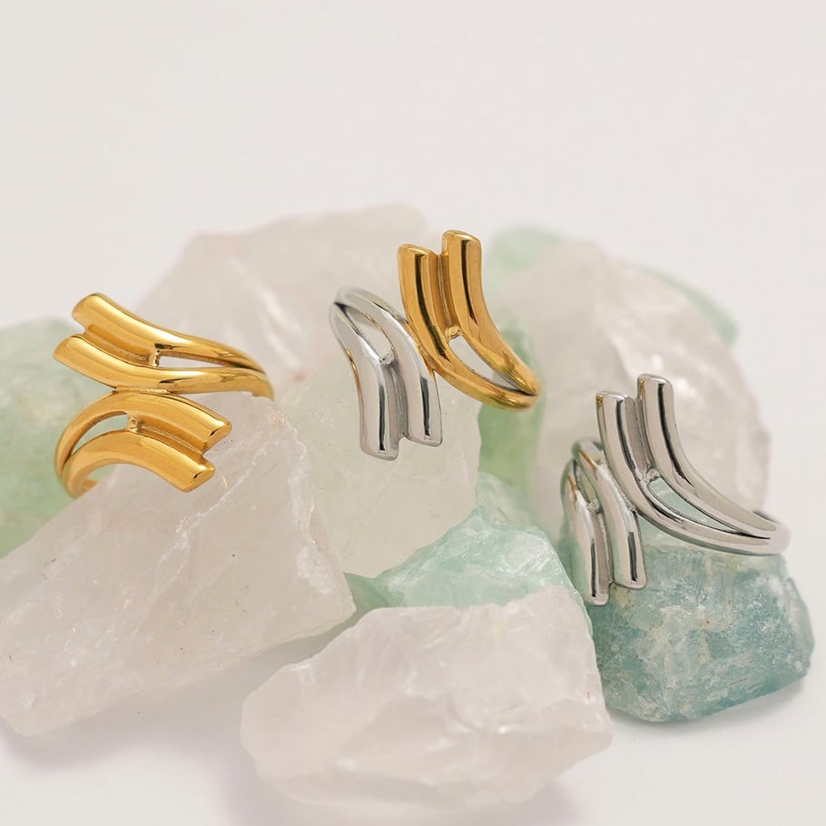 Anillos llamativos de acero inoxidable dorados con forma irregular informal de 1 pieza Imagen10