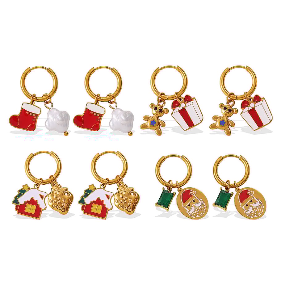 1 paire de boucles d&#39;oreilles pendantes de Noël en acier inoxydable couleur or Image4