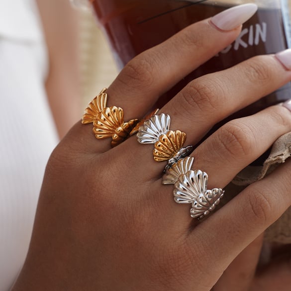 1 Piece Simple Casual Shell Stainless Steel   Gold Color Women’s Statement Rings 2
