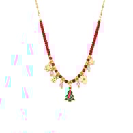 P1668-Collier Sapin de Noël Grenat Doré 
